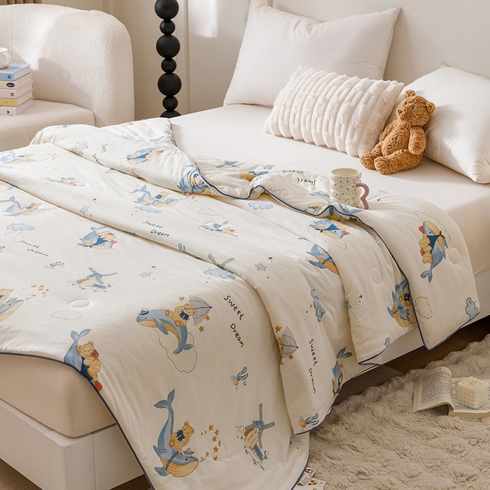 91家纺网 家纺一手货源 找家纺 优被业 2025新款A类牛奶丝针织棉夏被20%大豆(四周踩棉)软糯夏凉被空调被 海洋鲸灵