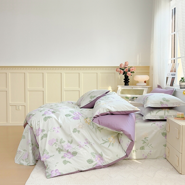 91家纺网 家纺一手货源 找家纺 元元被芯 2025新款40支13372全棉印花全棉被套 紫萱