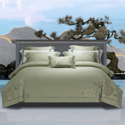 高大尚婚庆馆 2025新款长绒棉四件套-莫澜 莫澜-油果绿