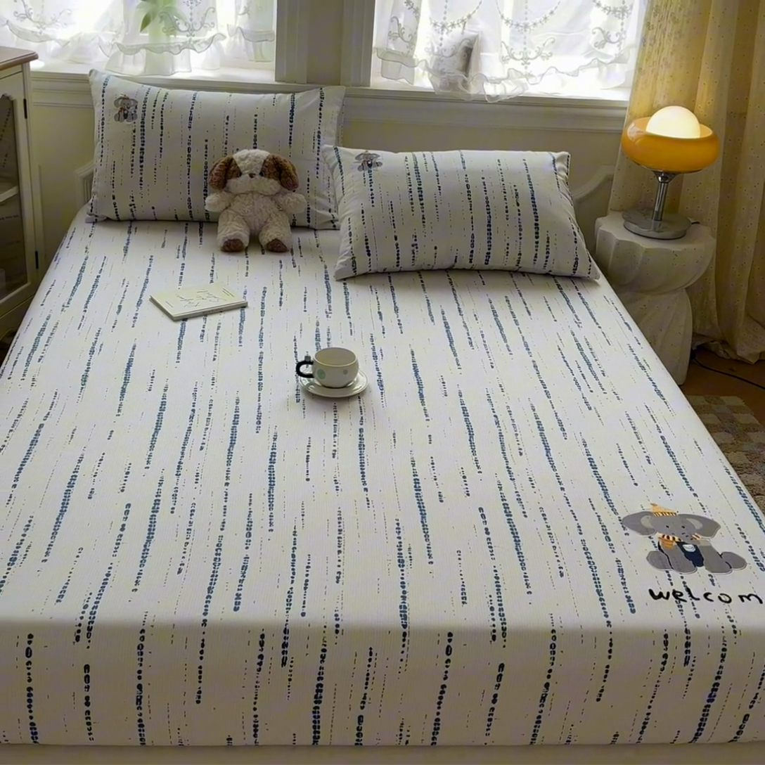 91家纺网 家纺一手货源 找家纺 笙意家纺2025新款全棉老粗布单床笠 小飞象-彩兰