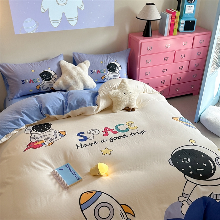 91家纺网 家纺一手货源 找家纺 馨语家居 2025新款全棉双层纱四件套 月球探险