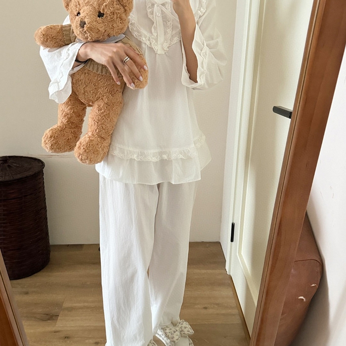 91家纺网 家纺一手货源 找家纺 （总）妍景家居生活馆 2025新款韩系蕾丝蝴蝶结纯白