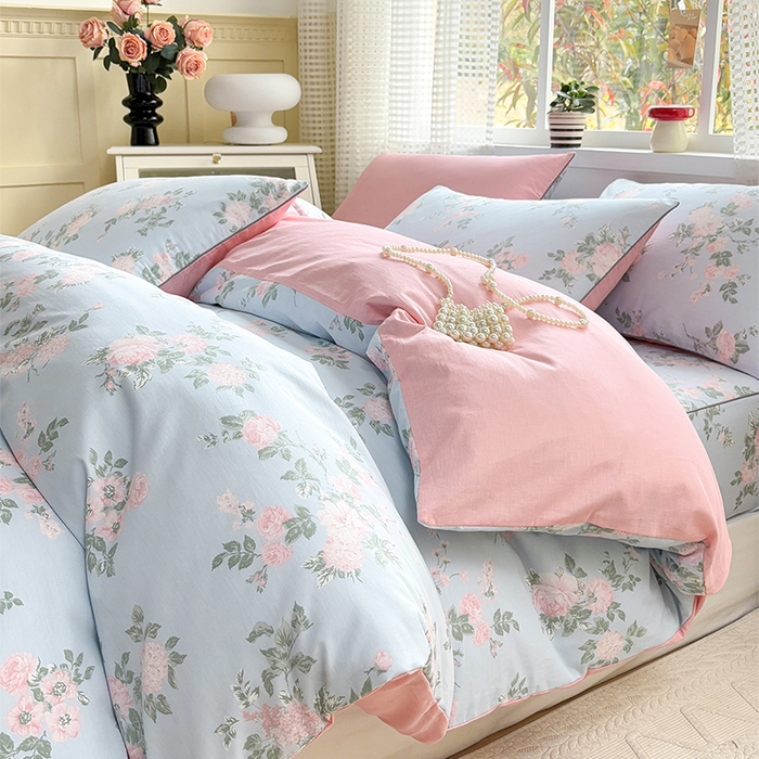 91家纺网 家纺一手货源 找家纺 元元被芯 2025新款40支13372全棉印花全棉夹棉床笠四件套 初妤