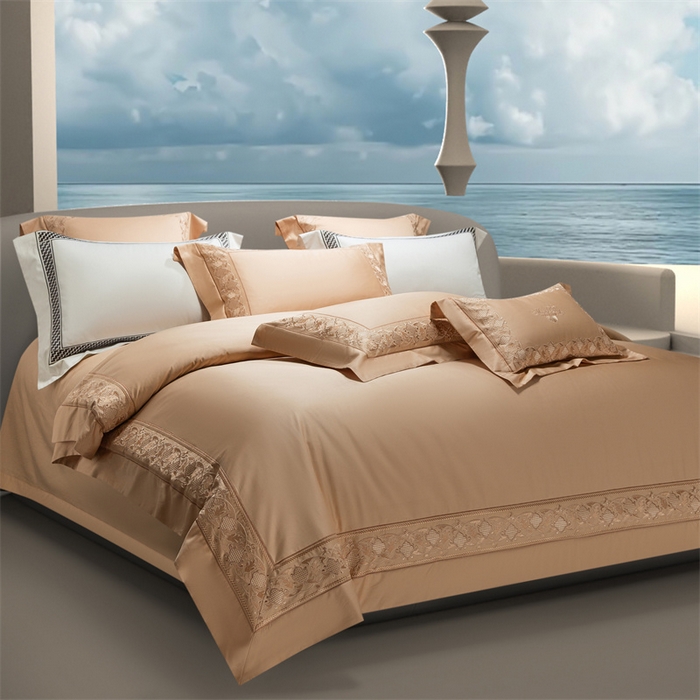 91家纺网 家纺一手货源 找家纺 高大尚婚庆馆 2025新款长绒棉四件套-简奢 简奢-南瓜橘