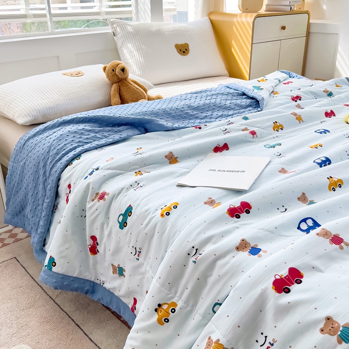 91家纺网 家纺一手货源 找家纺 鑫棉坊 2025新款A类水洗棉豆豆双层纱棉花夏凉被 小汽车