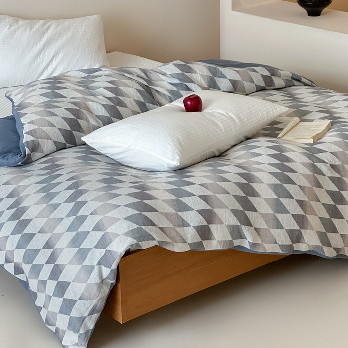 91家纺网 家纺一手货源 找家纺 月夏 2025新款全棉双层纱被套全棉被套单被套 格韵风华-灰