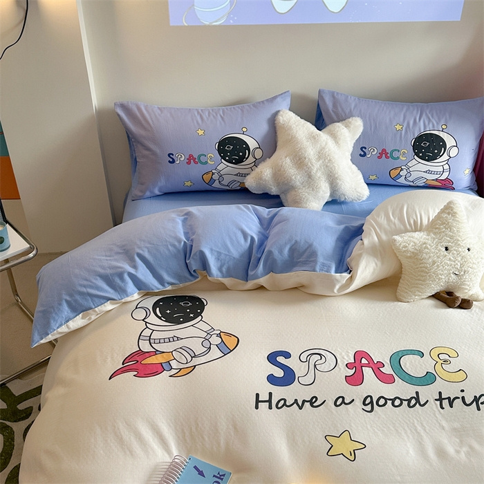 91家纺网 家纺一手货源 找家纺 馨语家居 2025新款全棉双层纱四件套 月球探险