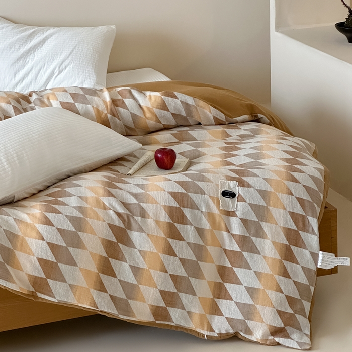 91家纺网 家纺一手货源 找家纺 月夏 2025新款全棉双层纱被套全棉被套单被套 格韵风华-橘