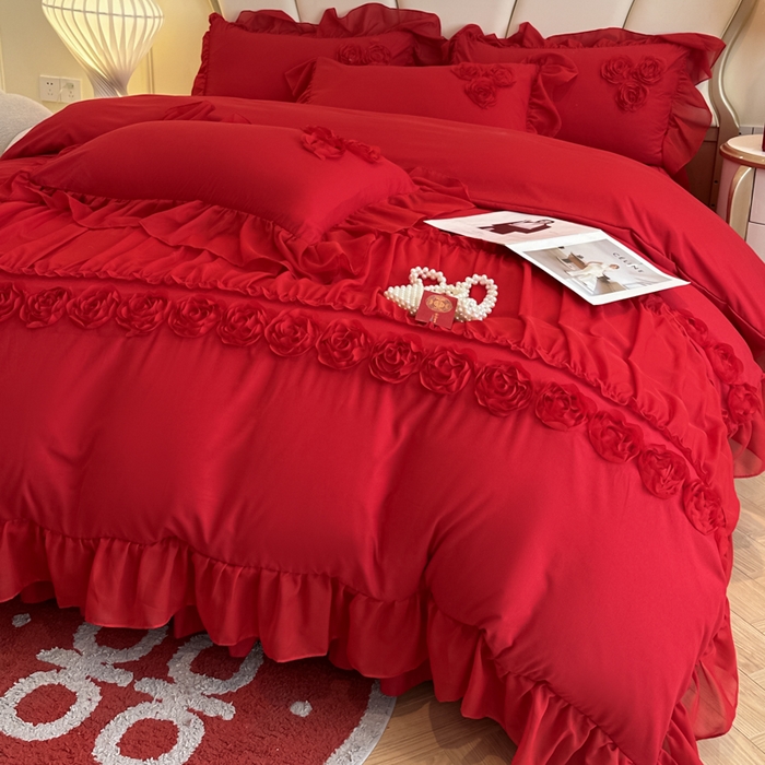 91家纺网 家纺一手货源 找家纺 富盛家纺2025新款婚庆亲肤棉磨毛刺绣四件套 喜庆—甜蜜蜜