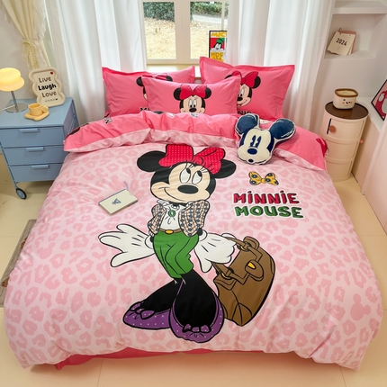 91家纺网 家纺一手货源 找家纺 典曼家纺 2025新款迪士尼大版印花卡通四件套 时尚米妮