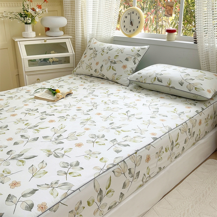 91家纺网 家纺一手货源 找家纺 元元被芯 2025新款40支13372全棉印花全棉隐藏式夹棉床笠 春溪