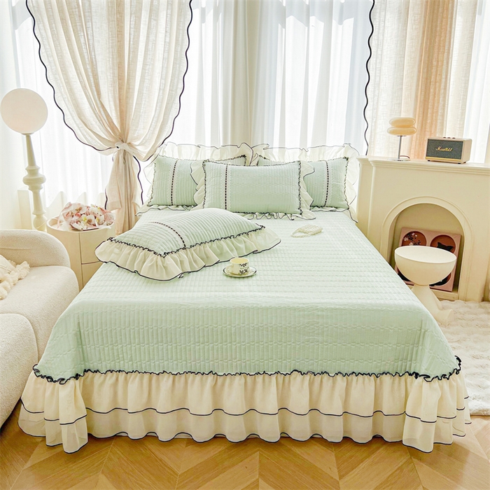 91家纺网 家纺一手货源 找家纺 虹星家纺 2025年新款全棉床盖三件套-花影倾梦 花影倾梦-薄荷绿