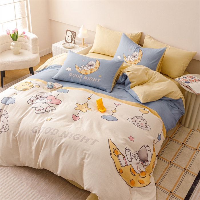 91家纺网 家纺一手货源 找家纺 馨语家居 2025新款全棉双层纱四件套 星球之旅