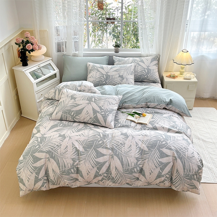 91家纺网 家纺一手货源 找家纺 元元被芯 2025新款40支13372全棉印花全棉夹棉床笠四件套 蔓羽