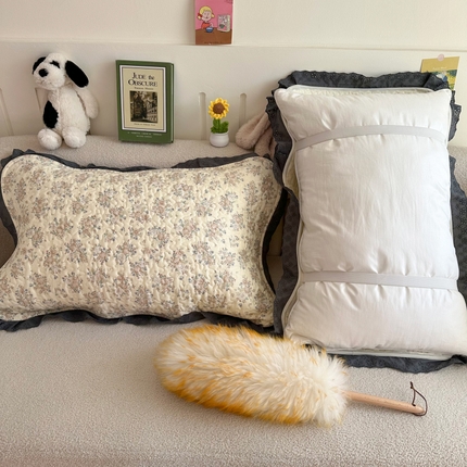 91家纺网 家纺一手货源 找家纺 百寐2025新款全棉夹棉三层加厚大花边韩版枕巾防头油枕头垫 静幽兰