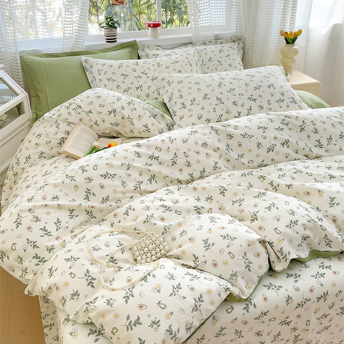 91家纺网 家纺一手货源 找家纺 元元被芯 2025新款40支13372全棉印花全棉被套夹棉四件套 绿意