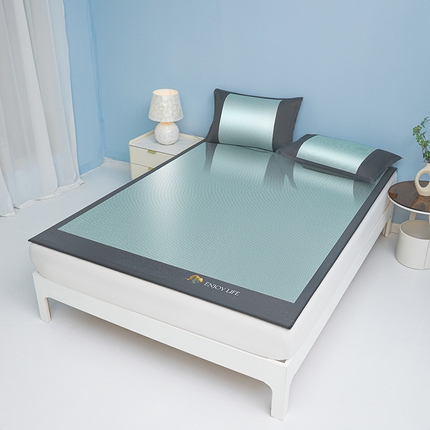 91家纺网 家纺一手货源 找家纺 （总）席都凉席工厂店2025新款绣花冰藤席三件套-三明治系列-银杏叶