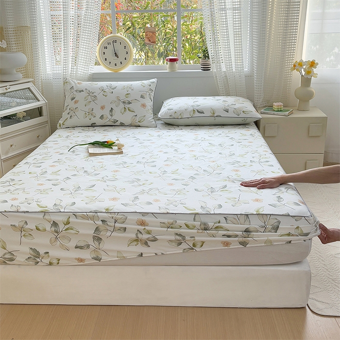 91家纺网 家纺一手货源 找家纺 元元被芯 2025新款40支13372全棉印花全棉隐藏式夹棉床笠 春溪