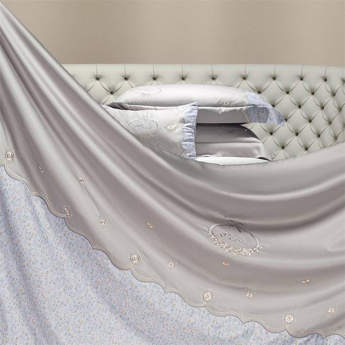 91家纺网 家纺一手货源 找家纺 高大尚婚庆馆 2025新款艾能棉高端绣花四件套-巴黎甜心 巴黎甜心-绅士灰