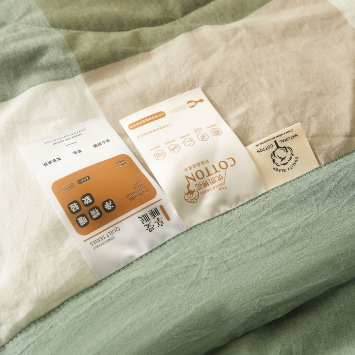 91家纺网 家纺一手货源 找家纺 熙宴 2025新款无印风新疆棉花夏被四件套 绿大格