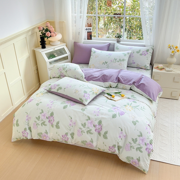 91家纺网 家纺一手货源 找家纺 元元被芯 2025新款40支13372全棉印花全棉隐藏式夹棉被套 紫萱