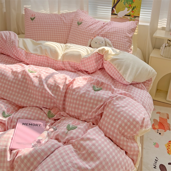 91家纺网 家纺一手货源 找家纺 （总）灰鲸2025新款ins韩系田园风郁金香毛巾绣四件套