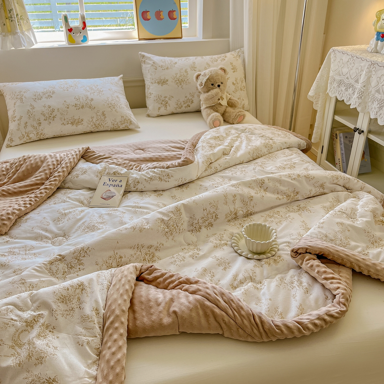 91家纺网 家纺一手货源 找家纺 梦依依 2025新款40支全棉豆豆被大豆被夏被春秋被子被芯 加微信送买家秀 泼墨奶油