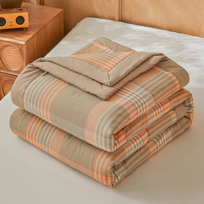 91家纺网 家纺一手货源 找家纺 猎鹿人家纺2025新款A类无印风水洗棉新疆棉花夏被 夏日芳华-橙