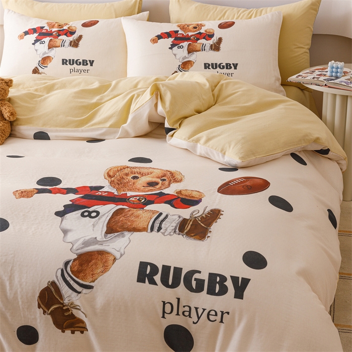 91家纺网 家纺一手货源 找家纺 馨语家居 2025新款全棉双层纱四件套 熊熊乐园