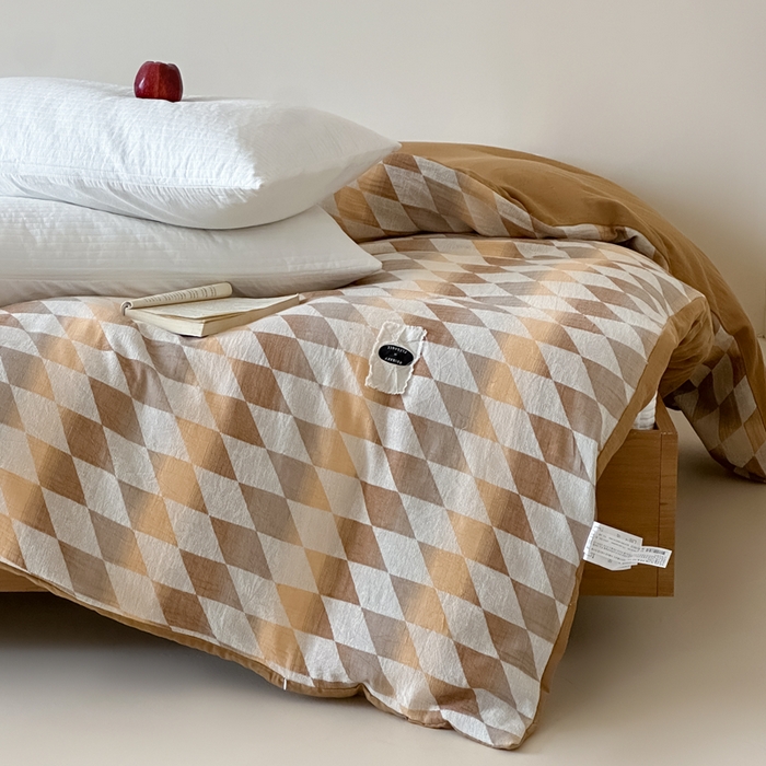 91家纺网 家纺一手货源 找家纺 月夏 2025新款全棉双层纱被套全棉被套单被套 格韵风华-橘