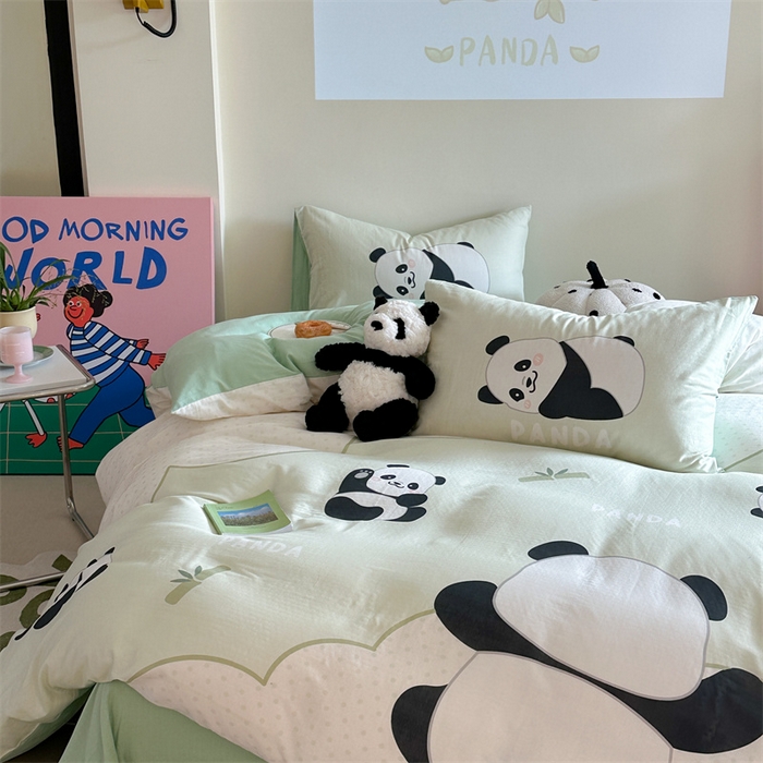 91家纺网 家纺一手货源 找家纺 馨语家居 2025新款全棉双层纱四件套 熊猫之家