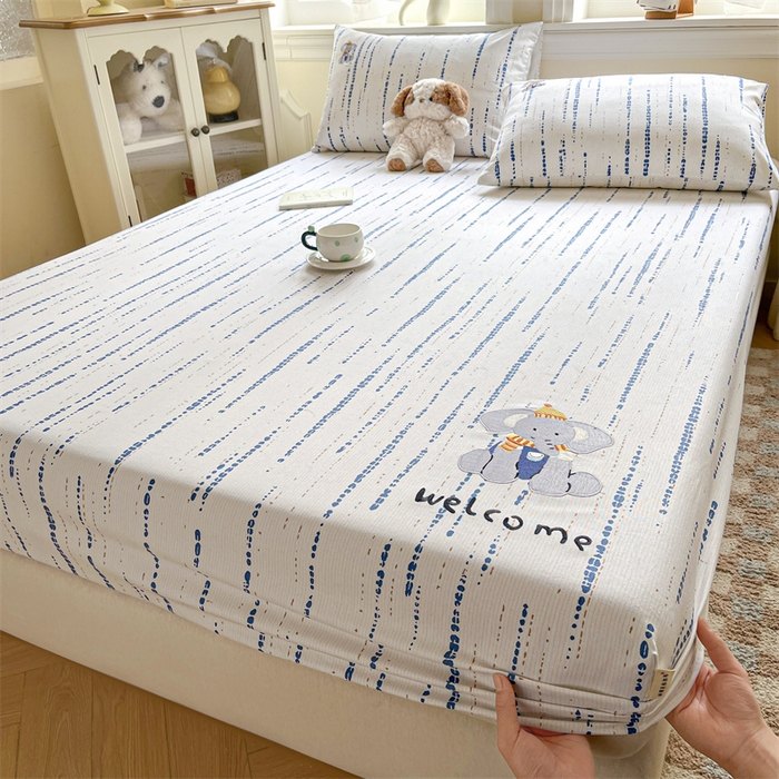 91家纺网 家纺一手货源 找家纺 笙意家纺2025新款全棉老粗布单床笠 小飞象-彩兰