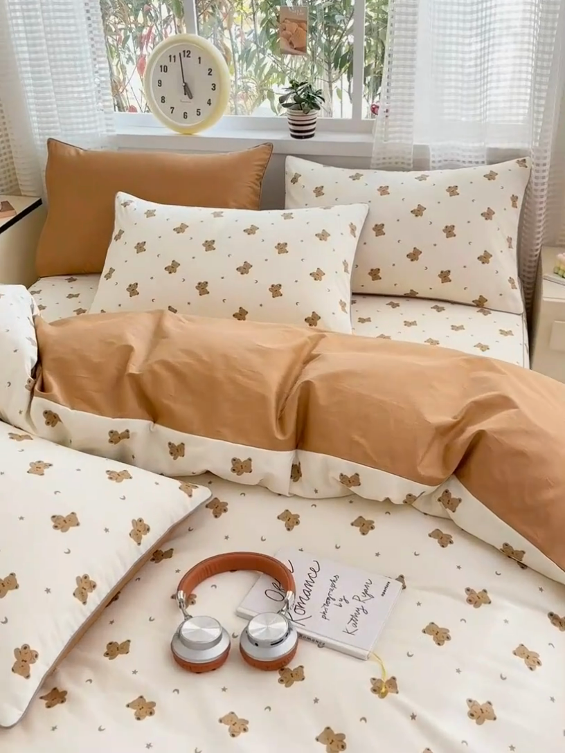 91家纺网 家纺一手货源 找家纺 元元被芯 2025新款40支13372全棉印花全棉隐藏式夹棉被套 熊尼