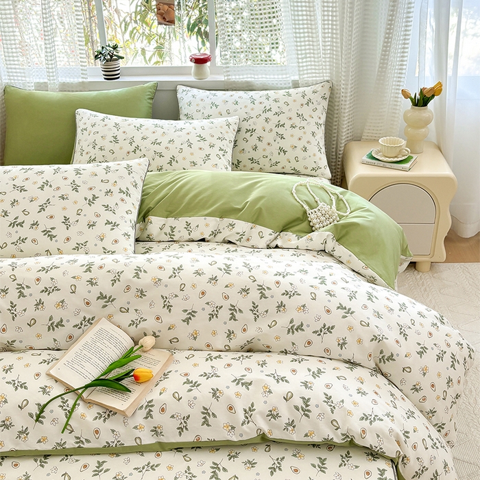 91家纺网 家纺一手货源 找家纺 元元被芯 2025新款40支13372全棉印花全棉夹棉床笠四件套 绿意