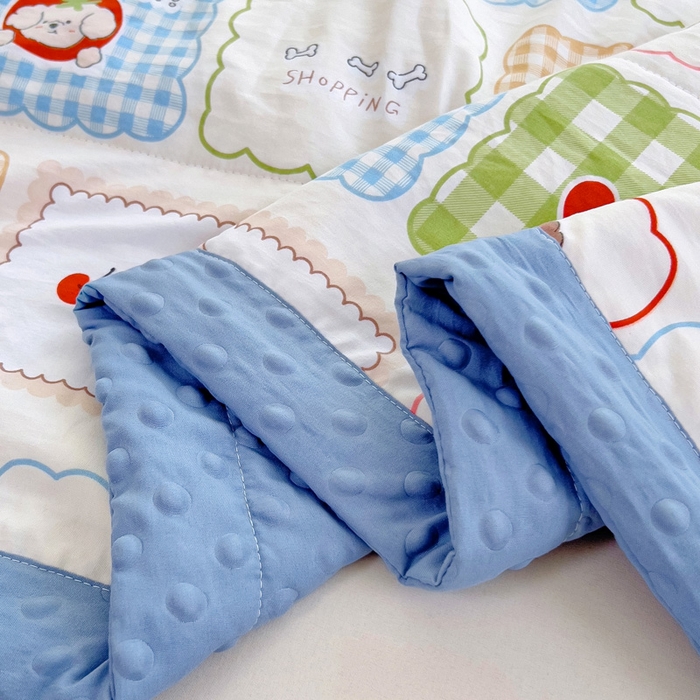 91家纺网 家纺一手货源 找家纺 鑫棉坊 2025新款A类水洗棉豆豆双层纱棉花夏凉被 欢乐派