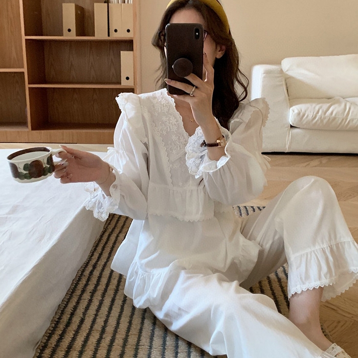 91家纺网 家纺一手货源 找家纺 （总）妍景家居生活馆 2025新款韩系蕾丝花边V领套装