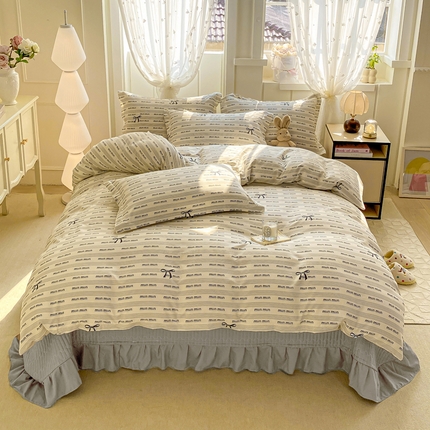 梦莱斯 2025直播爆款公主风A类针织棉床盖四件套AA版被套 i-米结灰
