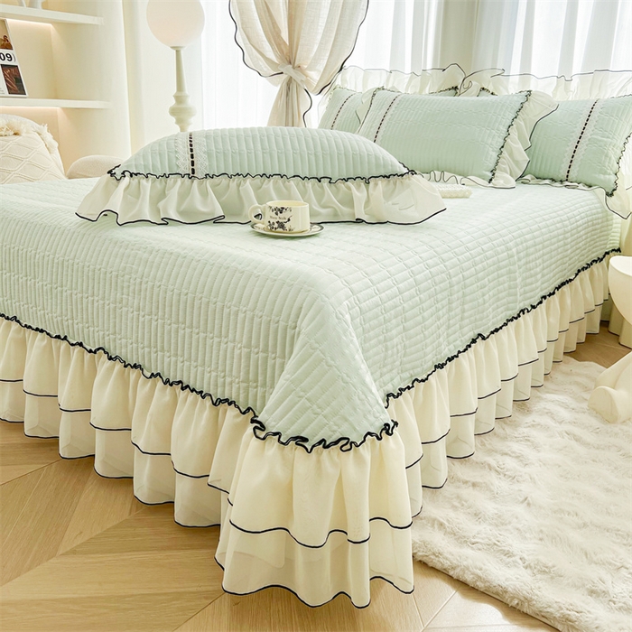 91家纺网 家纺一手货源 找家纺 虹星家纺 2025年新款全棉床盖四件套-花影倾梦 花影倾梦-薄荷绿