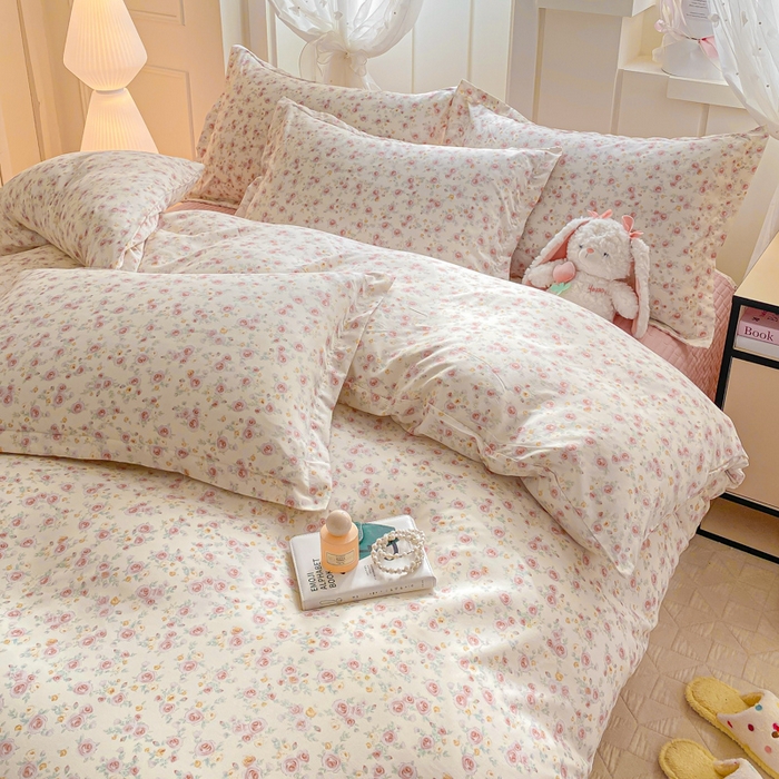 91家纺网 家纺一手货源 找家纺 梦莱斯 2025直播爆款公主风A类针织棉床盖四件套AA版被套 春色满园