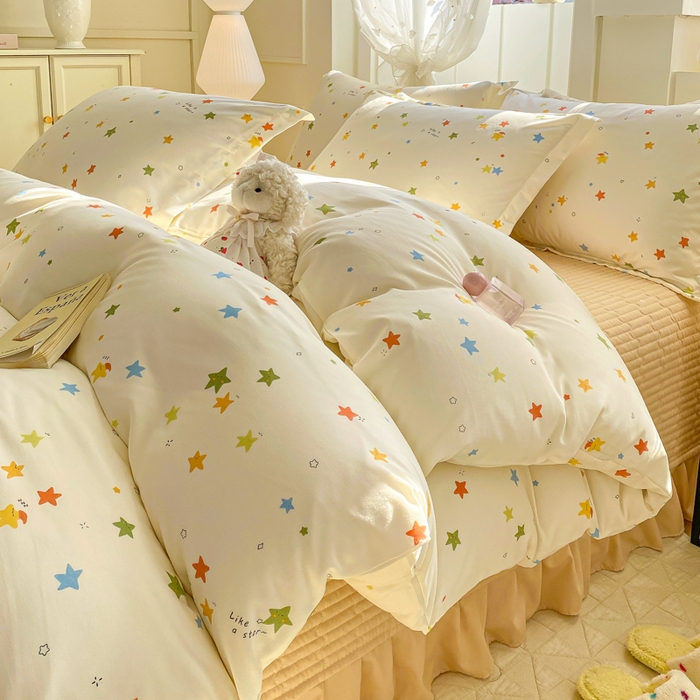 91家纺网 家纺一手货源 找家纺 梦莱斯 2025直播爆款公主风A类针织棉床盖四件套AA版被套 繁星点点