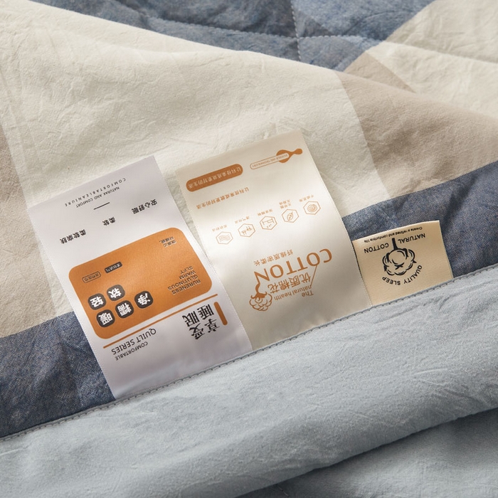 91家纺网 家纺一手货源 找家纺 熙宴 2025新款无印风新疆棉花夏被四件套 蓝大格
