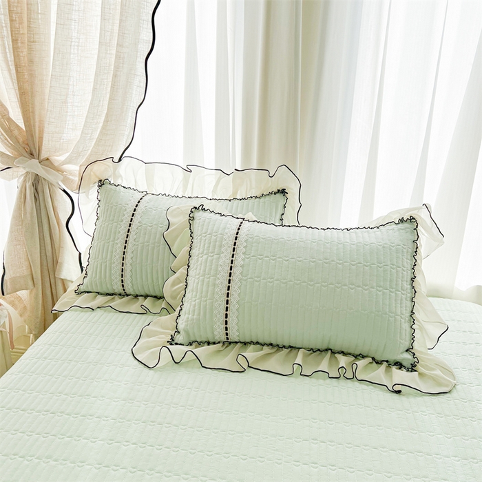 91家纺网 家纺一手货源 找家纺 虹星家纺 2025年新款全棉床盖三件套-花影倾梦 花影倾梦-薄荷绿