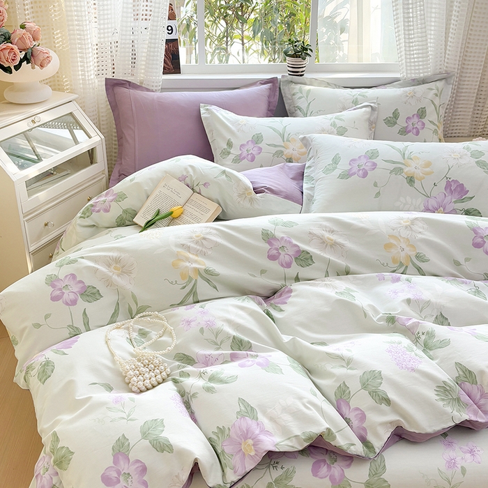 91家纺网 家纺一手货源 找家纺 元元被芯 2025新款40支13372全棉印花全棉四件套 紫萱