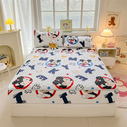 迪梦思家纺 2025新款A类正版授权卡通印花水洗棉夹棉学生床笠 米奇妙妙屋