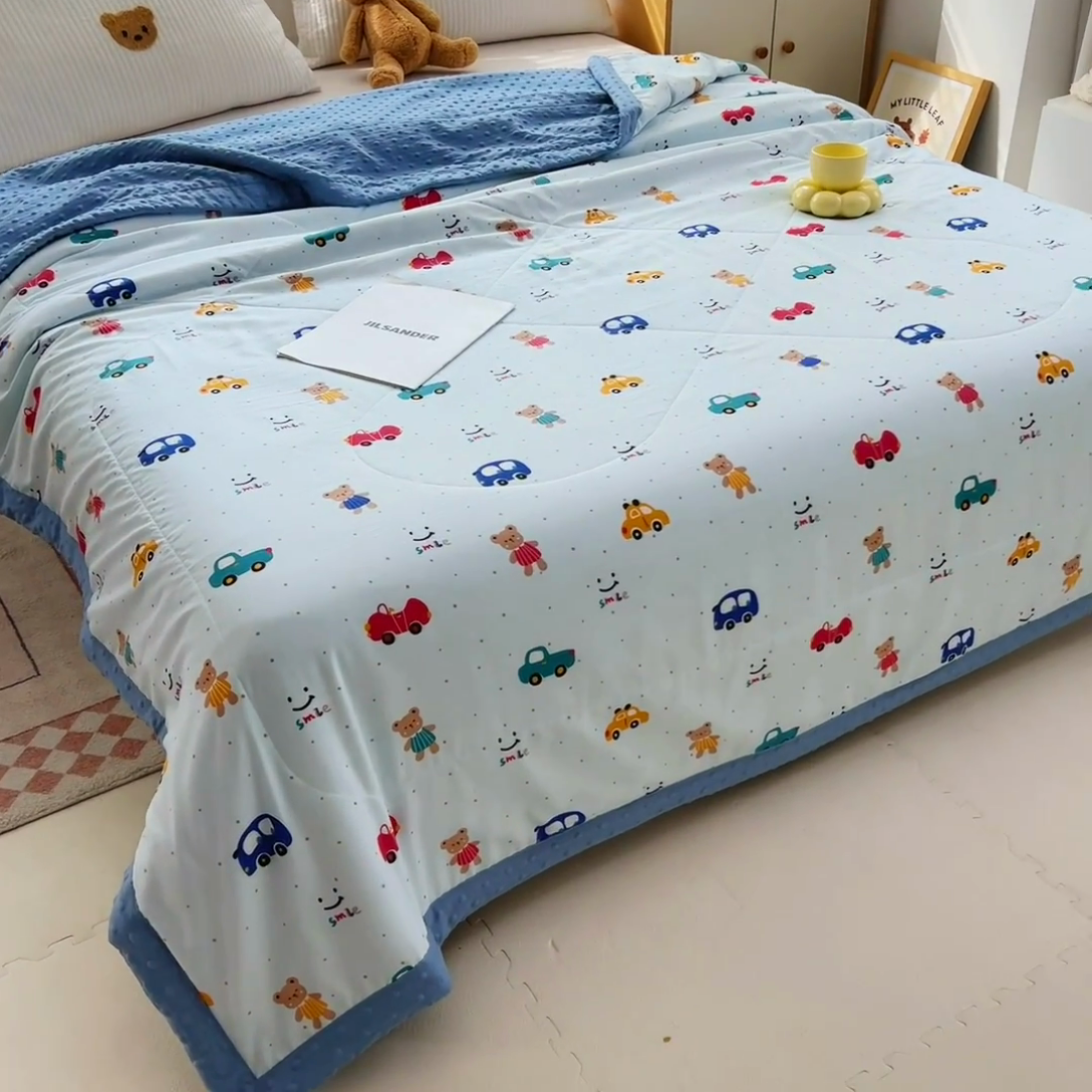 91家纺网 家纺一手货源 找家纺 鑫棉坊 2025新款A类水洗棉豆豆双层纱棉花夏凉被 小汽车