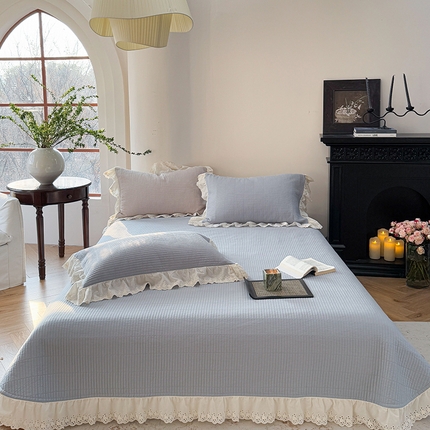 诗黛尔 2025春夏新品全棉斜纹花边夹棉床盖-雅纹系列 雅纹-蓝