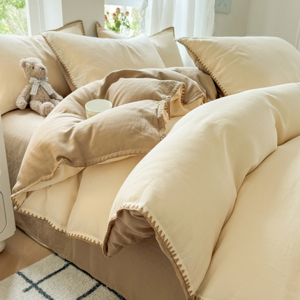 91家纺网 家纺一手货源 找家纺 （总）莱登卡奴 2025新款A类全棉双层纱纯色贝壳绣系列四件套