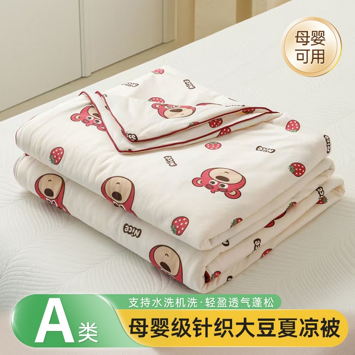 91家纺网 家纺一手货源 找家纺 优被业 2025新款A类牛奶丝针织棉夏被20%大豆(四周踩棉)软糯夏凉被空调被 草莓小熊