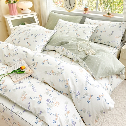 91家纺网 家纺一手货源 找家纺 元元被芯 2025新款40支13372全棉印花全棉夹棉床笠四件套 硕果