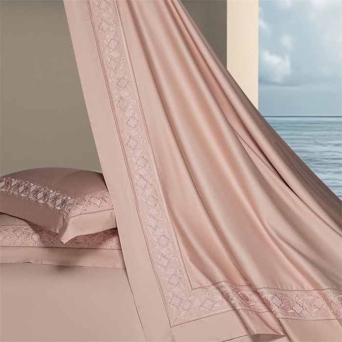 91家纺网 家纺一手货源 找家纺 高大尚婚庆馆 2025新款长绒棉四件套-简奢 简奢-落樱粉